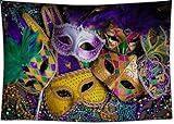 DePhoto 7X5FT Carnival Mardi Gras Colorful Mask Poster Masquerade Seamless Vinyl Photography Backdrop Photo Background Studio Prop PGT140A