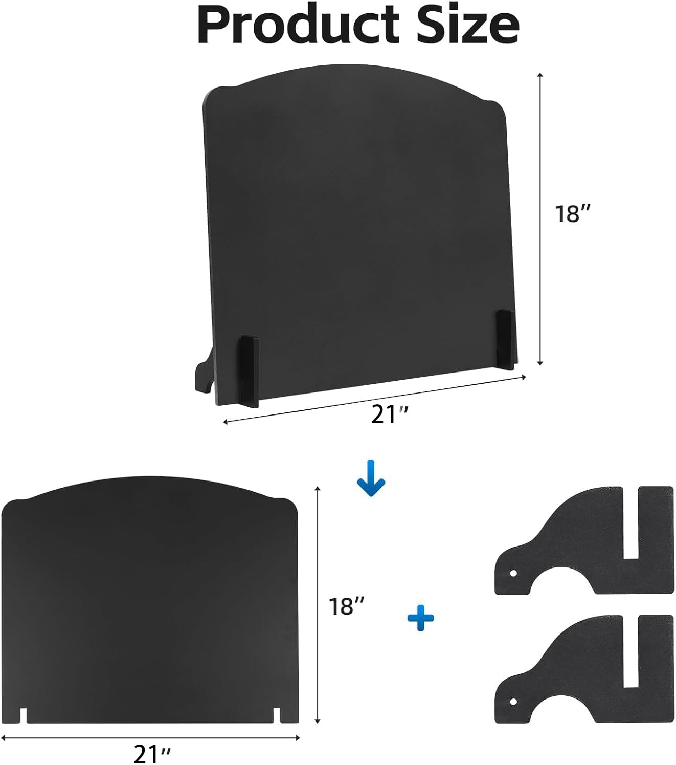 Fireback in ferro con piedini, 55,9 cm piastre posteriori per camino, riflettore di calore, nero, stile moderno