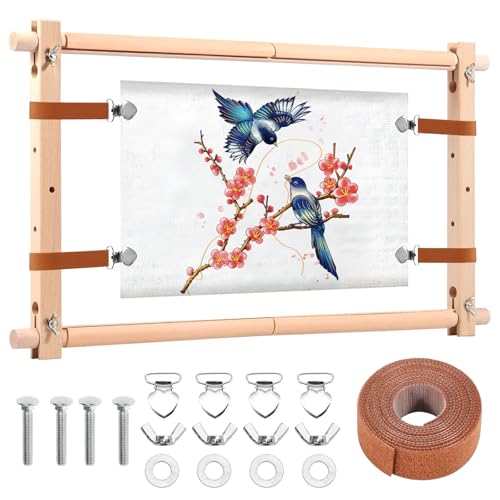 Elyyapt - Elyyapt Embroidery Frame Adjustable Wooden Cross Stitch Frame Needlepoint Embroidery Tapestry Scroll Frames Needlepoint Stretcher Frames Square Punch Needle Holder for Embroidery, 21x12 inch