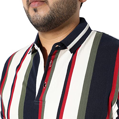 Image of Instafab Plus Men's Multicolour Striped Button Up Spread Collar T-Shirt for Casual Wear Regular Fit |Cotton Shirt Crafted with Short Sleeve, Comfort Fit & High-Performance for Everyday Wear