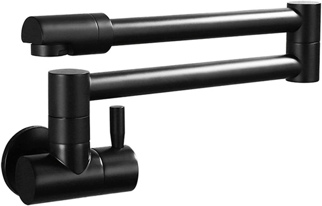 Black Pot Filler Faucet, All-Copper Single Cold Wall Mounted Kitchen, 360° Rotating Folding Sink, Handle Hole Tap