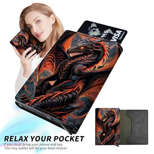 Red Dragon Minimalist Wallet for Men, Pop Up Card Case Wallet for Women, PU Leather Automatic Credit Card Holder Metal Money Clip Wallet RFID Blocking Bifold Pocket Wallet3
