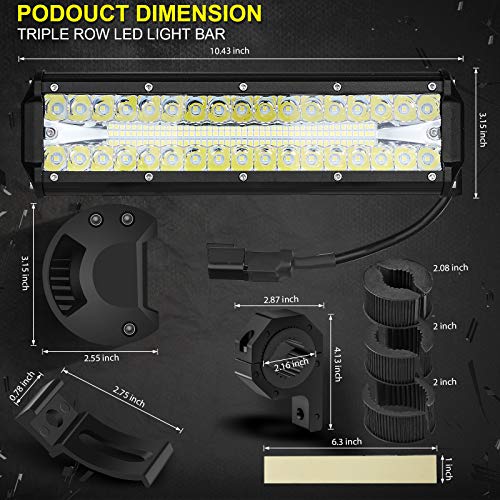 Suzco 12 Inch Led Light Bar, Triple Row Spot/Flood/Combo Work Driving Fog Lights With Wiring Harness Switch, Off Road Lighting Mount Bracket Clamp Holder 1"/1.5"/1.75"/2" For Truck Jeep 4X4 Atv Utv #TOP4