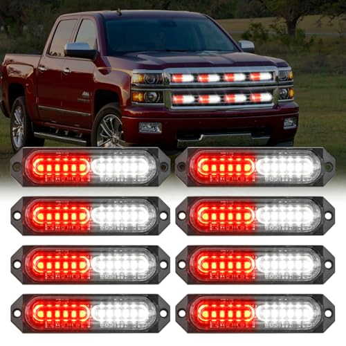 Image of Nilight 8PCS LED Strobe Lights 12V 24V Amber White Sync Feature Ultra Slim | Red White 12 LED Emergency Hazard Warning Lights Flashing Warning Mini Surface Mount Grille for Cars Truck Camper trailer SUV