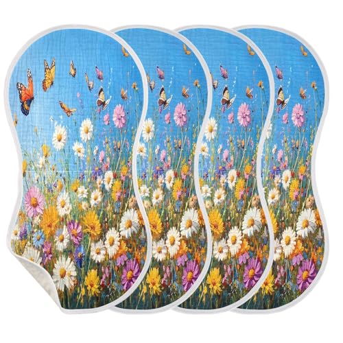 JUZIHAI 4Pack Beautiful Flowers Baby Burp Cloths Soft Cotton Burp Rags,Super Absorbent Burp Cloth Bag for Newborn Baby Boys/Girls3