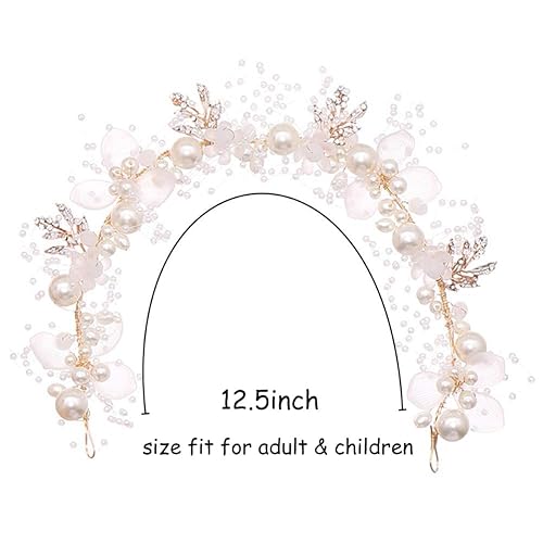Miniatura 5 de Diadema de boda para niñas de flores, cuentas de cristal de perlas de diamantes de imitación, accesorios para el cabello de vid dorada para niña,