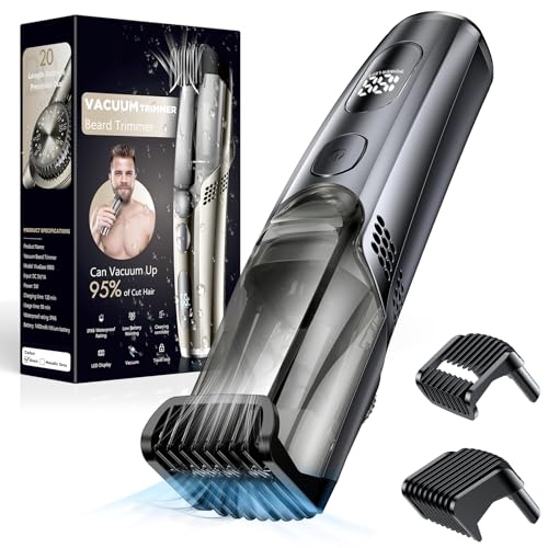 TailsUp Vacuum Beard Trimmer for Men Adjustable Precision Trimming Length with 2 Comb Electric Cordless Vacuum Trimmer for Beard Waterproof and Rinses Easy Blades for Skin fit Black