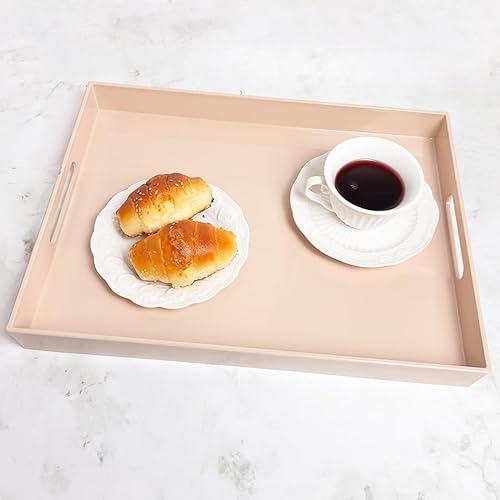 Miniatura 3 de Bandeja decorativa redonda de 13 pulgadas, bandeja negra con asas, bandeja de mesa auxiliar de plástico para otomana, sala de estar, baño,