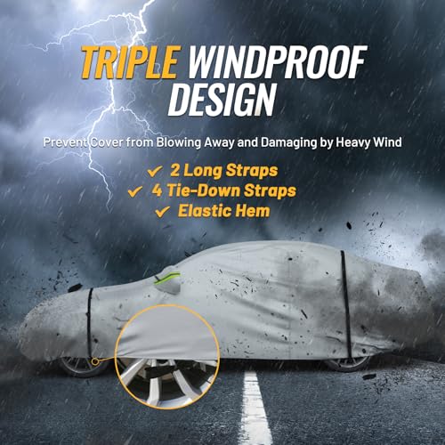 Favoto Car Cover Waterproof Sedan Cover 6 Layer Heavy Duty Universal Fit 450-495 cm Outdoor UV Protection All Weather Dustproof Snowproof Windproof Scratch Resistant with Side Zipper Vehicle Cover by Favoto - Image 6