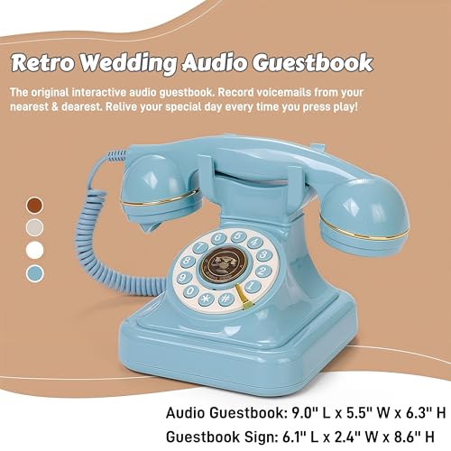 Image of RetroVox Audio Guest Book Wedding Phone Guestbook and Signage Guest Audio Message Book, Vintage Style for Wedding Reception, Bridal Shower, Baby Shower（A Tiffany Blue