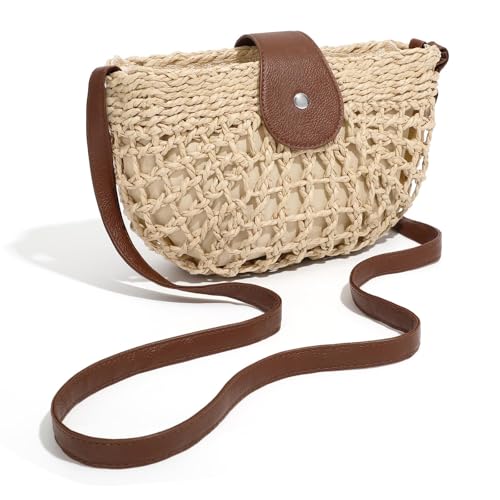 Image of Straw Bag Beach Purse Summer Purses for Women Vacation Handbags Woven Crossbody Bags Straw Shoulder Bag