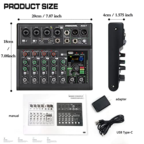 7 Channel Audio Interface 88 Dsp Mixer Effects Mixing Board Usb/Bluetooth As Music Player + 48V Line Phantom Power Audio Mixer To Pc/Phone For Karaoke Record Livestream #TOP5