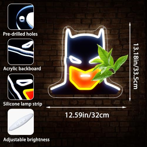 Image of Bat Neon Sign for Wall Decor Anime Neon Light for Man Cave Bat Birthday Gifts for Man Boys Fans Teen Dimmable LED Anime Light for Bedroom Game Room Comic Shop Home Bar Office Size13.2*12.6in(FMA125)