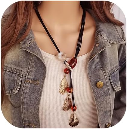 Collar largo bohemio para mujer, collar con colgante de hoja de oro, gargantilla Lariat, joyería vintage para fiestas