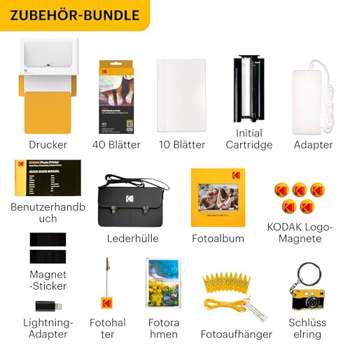KODAK Dock Plus Fotodrucker 4PASS für Smartphones, Sofortdrucker mit 10×15 cm Fotos, Fotodrucker-Bundle mit 70 Blättern und Zubehör