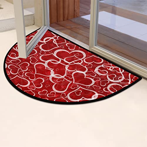 Cfpolar Red Love Heart Half Round Doormat Half Circle Rug Non-Slip Semi Circle Area Rugs Durable Washable Indoor Entrance Half Circle Bath Mat For Indoor Entrance Bathroom Bedroom Home 36X24In #TOP1