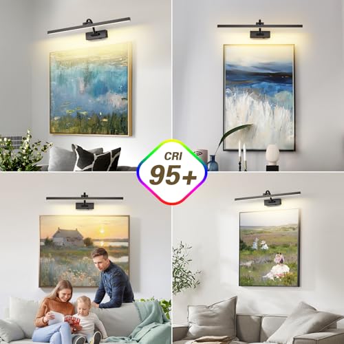 Wireless Picture Lights for Wall Battery Operated, Black Art Lighting for Paintings Rechargeable Gallery Lights with Remote and Timer 3CCT Dimmable Painting Lights for Artwork Portrait 23.62 inch by DESOOP - Image 3