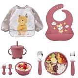 kit reborn completo 💘💘👶 Set 10 en 1: El set de destete para bebés incluye las unidades completas que tu hijo necesita para la comida. Contiene 1 plato dividido; 1 ventosa; 2 tazas; 1 cuchara; 1 tenedor; 1 babero, 2 tenedores; 1 Babero Destete. Un juego de vajilla para bebés y niños pequeños para promover la autoalimentación.