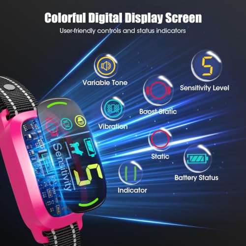 Image of Smart AI Bark Collar for Large Medium Small Dogs, Anti Barking Device with 5 Work Modes, Exclusive Forced Bark-Stopping, Rechargeable IP67 Waterproof Bark Collar with 5 Sensitivity (Hot Pink)