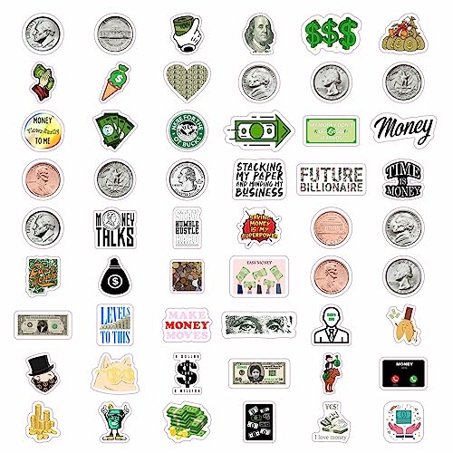 BulbaCraft 100Pcs Money Stickers for Planner, Scrapbooks, Water Bottles - Money Symbol Stickers, Gifts for Women & Men