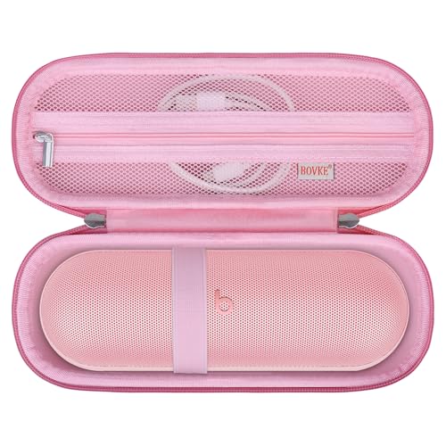 BOVKE Carrying Case for Beats Pill - Portable Bluetooth Speaker New Beats Pill Wireless Speaker Travel Holder Bag with Extra Mesh Pocket for Charging Cables Accessories Pink