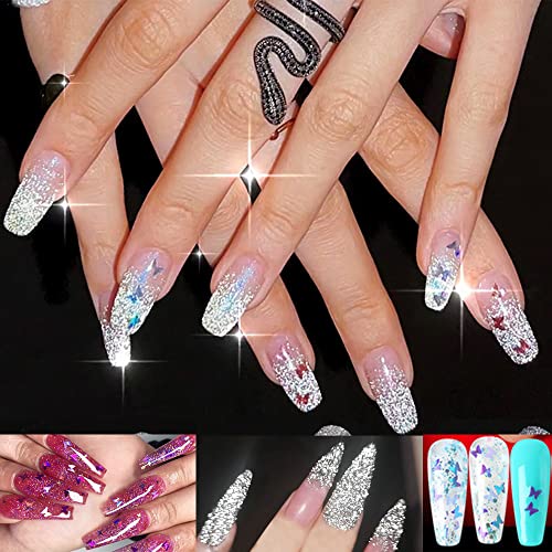 6 Colors Diamond Crystal Reflective Nail Glitter Powder,6 Grids 3D Holographic Butterfly,Shiny Nail Powder Sequins For Party Nightclub Nails Art Decoration Diy Craft Nail Art Reflective Glitter Set #TOP5