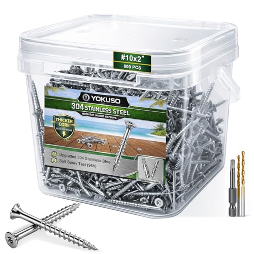 Image of #10 x 2 Stainless Steel Wood Screws - 304 Stainless Steel Exterior Deck Screws (800 PCS), Corrosion & Rust Resistant, T25 Torx Flat Head for Outdoor Wood,Fence & Marine (3 Driver Bits Included)