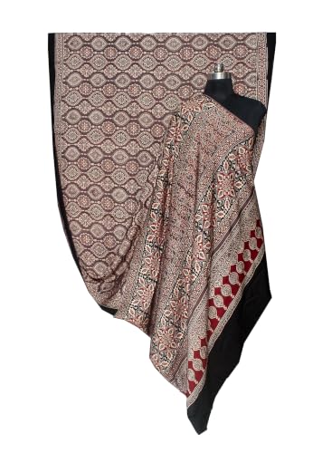 Image of Ethnics of Kutch Womenss Ajrakh Modal Silk Natural Dye Hand Block Print Saree with Blouse Piece - 5.5 Mtr Length
