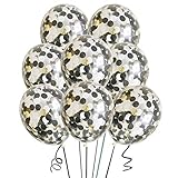 Star Party 12 inches Confetti Balloon 15 Pack,Clear Balloon With Gold Black & White Confetti for Wedding Decorations Party Decorations And Proposal Birthday Graduation