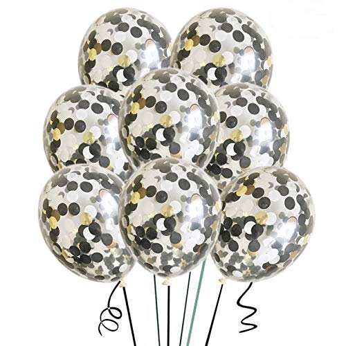 YAYJOY 12 inches Confetti Balloon 15 Pack,Clear Balloon With Gold Black & White Confetti for Wedding Party Decorations,Halloween Balloon Decor And Proposal Birthday Graduation