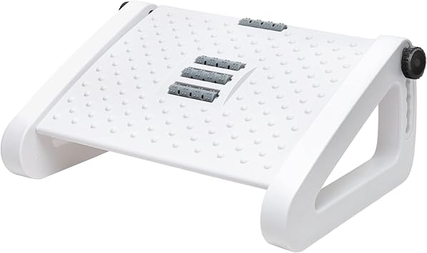 Foot Rest Under Desk, Adjustable Height/Angle Ergonomic Foot Stool with Large Roller Massager Function, for Improved Posture/Pressure Relief/Straightening The Hunchback, Home, Office-White