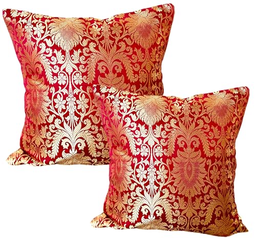 Best Navratri Home Decoration Items (2026) 100 Brocade Set of 2 Maroon Gold Banarasi Silk Cushion Covers Festive...