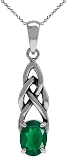 Silvershake 1.12ct. Natural Emerald Green Agate 925 Sterling Silver Celtic Knot Pendant with 18 Inch Chain Necklace