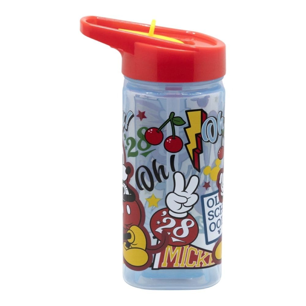 Om Supplies Mickey Reusable Square Water Bottle Drink Bottle With Built-In Handle For Easy Carry School Lunch Kids Childrens 510Ml Bpa Free Plastic (Mickey)