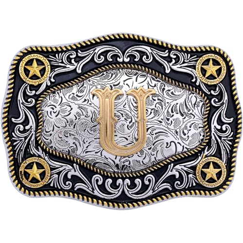 Absbolo Belt Buckles Men Initial Letter A to Z Western Belt Buckle U