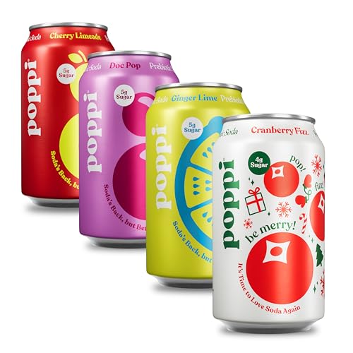 POPPI Sparkling Prebiotic Soda, Beverages w/Apple Cider Vinegar, Seltzer Water & Fruit Juice, Holiday Variety Pack, 12oz (12 Pack)