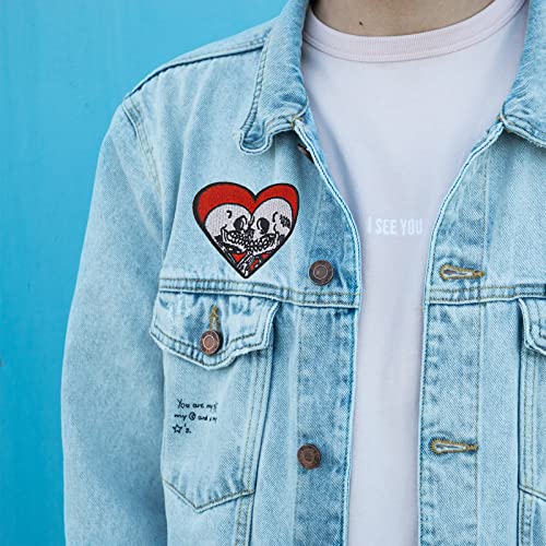 Joynaamn 4 Pcs Iron On Patches For Couples, Skull Heart Decorative Applique Embroidered With Extra Sewing Kit For Clothes Backpack Jacket Hat #TOP5