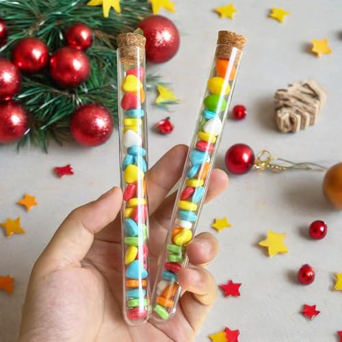 10 Stück Kunststoff Reagenzglas mit Korken, 16×150mm Transparent Reagenzgläser Laborröhrchen Reagenzglas Vase für Blumen, Gewürze, Liquids, Spices, DIY