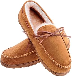 Men's Moccasin Slippers Warm Comfortable Memory Foam Plush Lining Driving Loafers Shoes Light