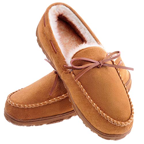 Men's Moccasin Slippers Warm Comfortable Memory Foam Plush Lining Driving Loafers Shoes Light