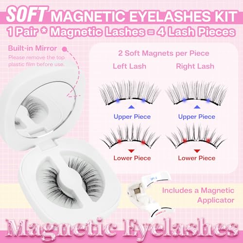 Image of CALAILIS Magnetic Eyelashes with Applicator Soft Magnetic Lashes Natural Look Reusable Magnetic Eyelashes without Eyeliner No Glue Needed Soft Eyelashes Magnetic Lashes for All Day Comfort (RC02)
