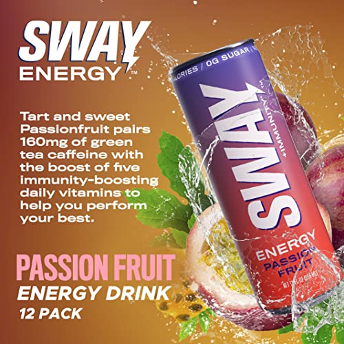 Sway Energy + Immunity Drink, Passion Fruit, 12 Fl Oz (12 Count), 160 Mgs Of Natural Energy, Daily Multi-Vitamin Enriched (A, B6, B12, C, D), Clean Ingredients, 0 Sugar, Low Calorie, Low Carbs #TOP1