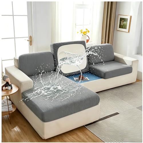 Housse de canapé imperméable en L gris pour angle 3 places - 2