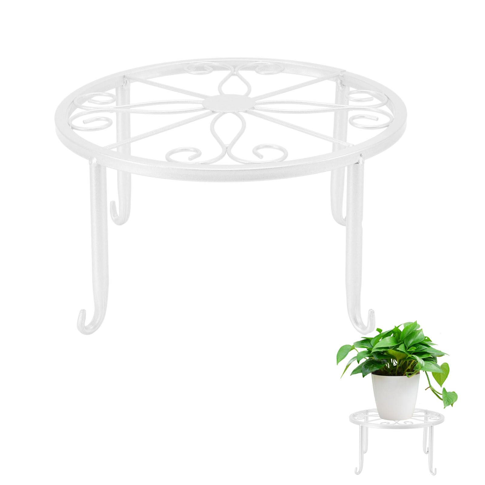 Soporte para plantas, soporte para plantas de hierro de una sola capa Soporte para plantas bajo simple Soporte para macetas Balcón Sala de estar Estante para macetas(S-Blanco)