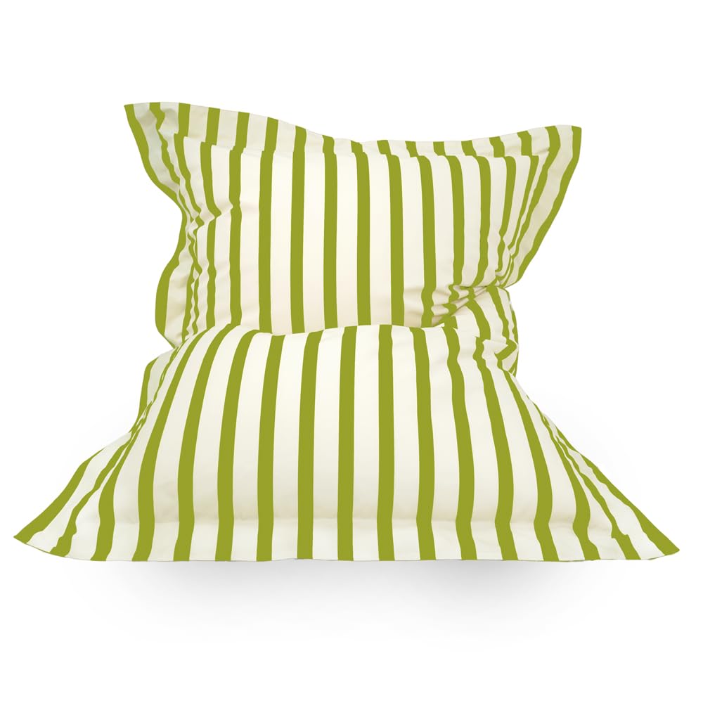 rucomfy Beanbags Indoor/Outdoor Striped Squarbie Adult Beanbag. Pre Filled Floor Cushion, Armchair or Lounger. Water & UV Resistant (Giant, Olive Green)