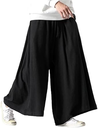 HZCX Fashon Mens Womens Pleated Wide-Leg Loose Skirt Pants Palazzo Cotton and Linen Blend Trousers