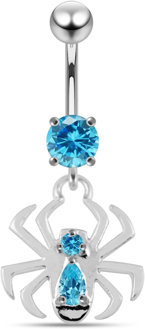 Stylish Spider Dangling Design 925 Sterling Silver with Stainless Steel Belly Ring - Belly Button jewelry - Navel jewelry