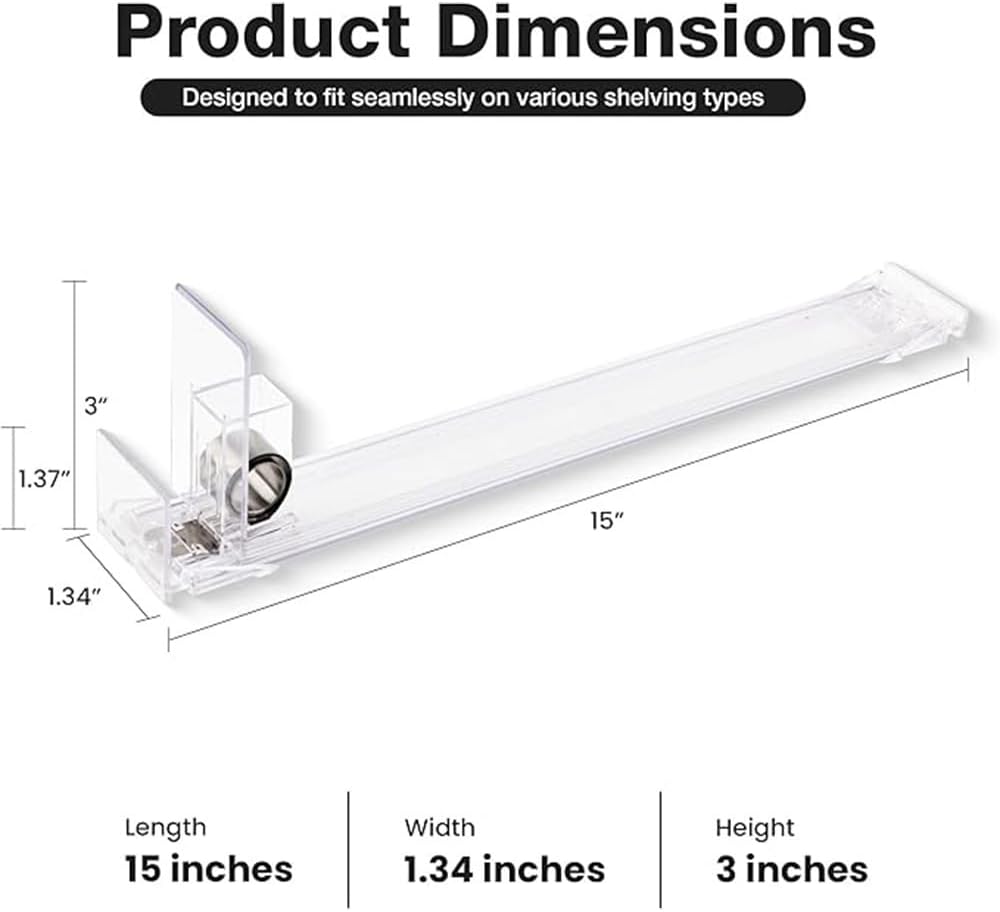 Shelf Pusher Accessory – Pack of 3, 7N Spring Loaded Shelf Pusher for 15 in Gondola Shelf, Weight Capacity Up to 13 to 18 OZ