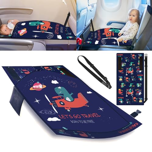 Rongxze Reposapiés de Avión para Niños, 79x44cm Cama de Viaje Portátil para Niños, Extensores de Asientos para Aviones Plegable para Accesorios de Viaje en Avión para Niños (Negro)
