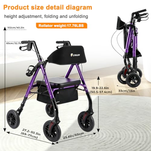 Image of Foldable Rollator Walkers for Seniors with Seat,4 Wheel Rolling Walker